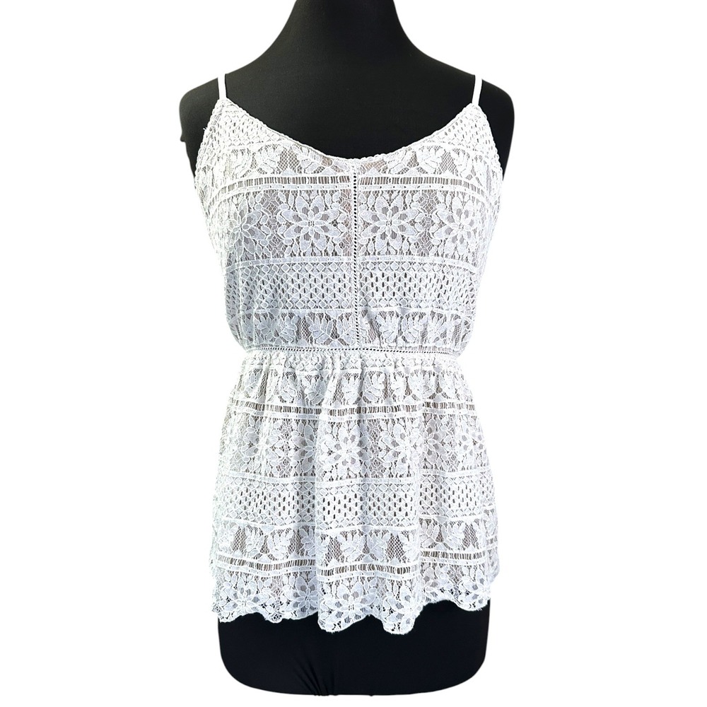 Maurices Lace Cami Top Women XL White Floral Babydoll Peplum Boho Cottagecore